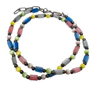 Sterling Silver Moonstone Necklace Moonglow Beaded Choker Multi Color Pastel